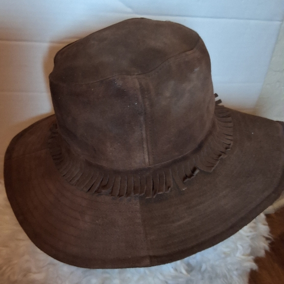 Vintage 70's Style Brown Suede Western Style Fringe Hat O/S Festival Boho - Picture 6 of 13